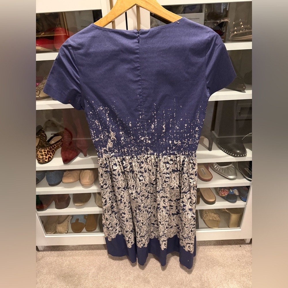 Oscar de la Renta Midnight Blue Dress with Ivory - Picture 4 of 4
